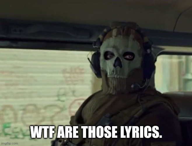 Ghost stare | WTF ARE THOSE LYRICS. | image tagged in ghost stare | made w/ Imgflip meme maker