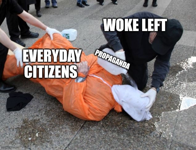 The fight back will be epic....or a non event? | WOKE LEFT; EVERYDAY CITIZENS; PROPAGANDA | image tagged in waterboarding | made w/ Imgflip meme maker