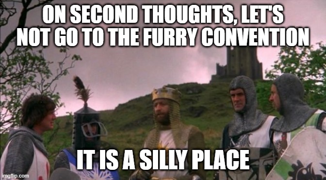 Let's Not Go To Camelot | ON SECOND THOUGHTS, LET'S NOT GO TO THE FURRY CONVENTION; IT IS A SILLY PLACE | image tagged in let's not go to camelot | made w/ Imgflip meme maker