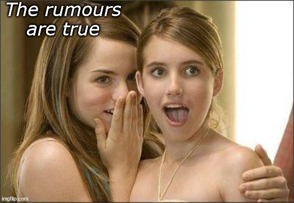 Girls gossiping | The rumours are true | image tagged in girls gossiping | made w/ Imgflip meme maker