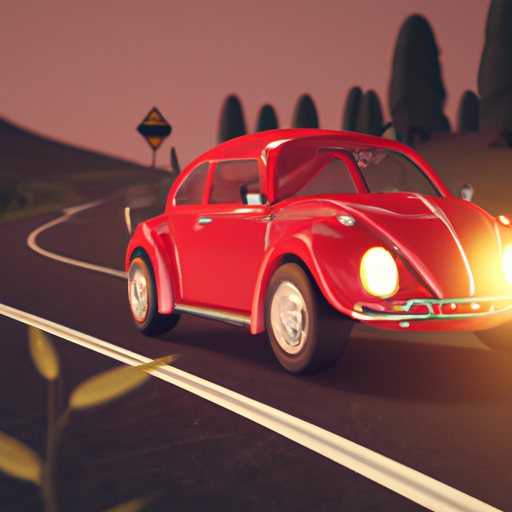 Red VW beetle sat at a starting point on the road Blank Meme Template