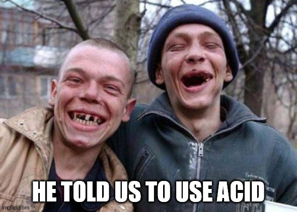 Ugly Twins Meme | HE TOLD US TO USE ACID | image tagged in memes,ugly twins | made w/ Imgflip meme maker