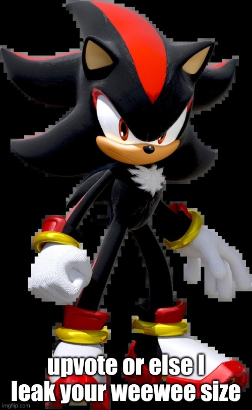 Shadow The Hedgehog | upvote or else I leak your weewee size | image tagged in shadow the hedgehog | made w/ Imgflip meme maker