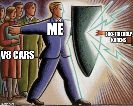 ME; ECO-FRIENDLY KARENS; V8 CARS | image tagged in cars | made w/ Imgflip meme maker