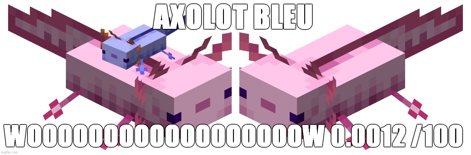 axolot bleu woooooooooooooooooooow 0.0012 /100 | AXOLOT BLEU; WOOOOOOOOOOOOOOOOOOW 0.0012 /100 | image tagged in axolot minecraft | made w/ Imgflip meme maker