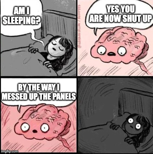 Am I sleeping? sadly no | YES YOU ARE NOW SHUT UP; AM I SLEEPING? BY THE WAY I MESSED UP THE PANELS | image tagged in hey are you sleeping | made w/ Imgflip meme maker