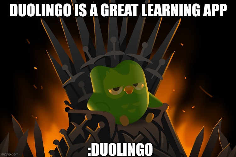 DUOLINGO IS A GREAT LEARNING APP; :DUOLINGO | made w/ Imgflip meme maker