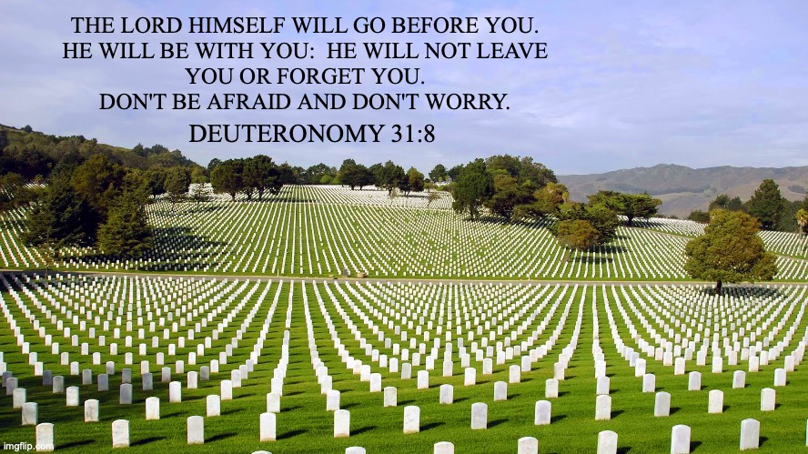 Deuteronomy 31:8 | THE LORD HIMSELF WILL GO BEFORE YOU.
HE WILL BE WITH YOU:  HE WILL NOT LEAVE
YOU OR FORGET YOU.
DON'T BE AFRAID AND DON'T WORRY. DEUTERONOMY 31:8 | image tagged in bible verse of the day | made w/ Imgflip meme maker