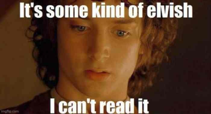 it's some kind of elvish i can't read it | image tagged in it's some kind of elvish i can't read it | made w/ Imgflip meme maker