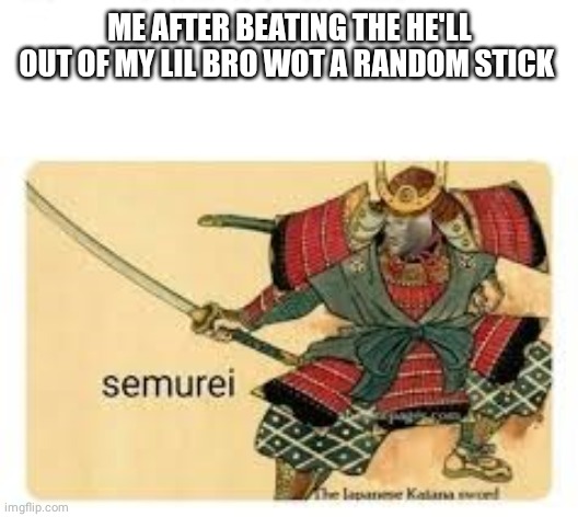 semurei | ME AFTER BEATING THE HELL OUT OF MY LIL BRO WIT A RANDOM STICK | image tagged in semurei | made w/ Imgflip meme maker