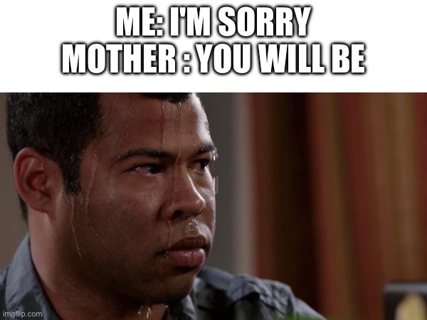 I'm scared | ME: I'M SORRY
MOTHER : YOU WILL BE | image tagged in shit happens | made w/ Imgflip meme maker