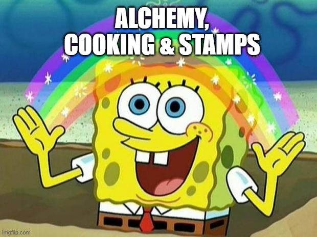 spongebob rainbow | ALCHEMY,
COOKING & STAMPS | image tagged in spongebob rainbow | made w/ Imgflip meme maker