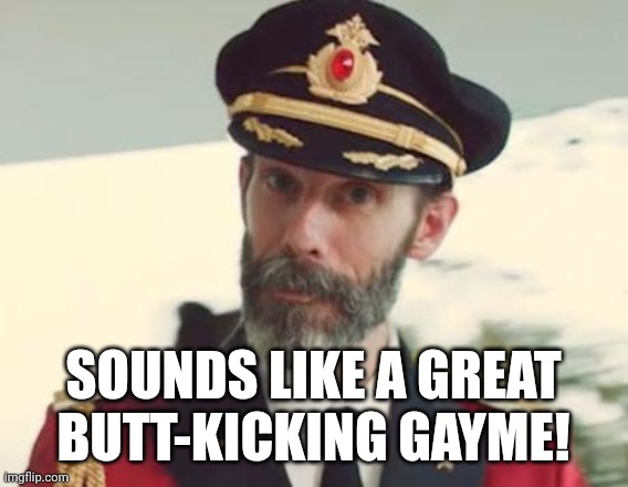Captain Obvious | SOUNDS LIKE A GREAT
BUTT-KICKING GAYME! | image tagged in captain obvious | made w/ Imgflip meme maker