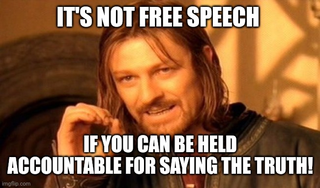 One Does Not Simply Meme | IT'S NOT FREE SPEECH; IF YOU CAN BE HELD ACCOUNTABLE FOR SAYING THE TRUTH! | image tagged in memes,one does not simply | made w/ Imgflip meme maker