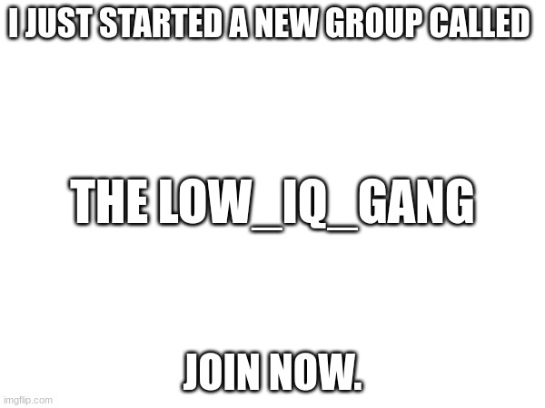 Join the group if you want to. | I JUST STARTED A NEW GROUP CALLED; THE LOW_IQ_GANG; JOIN NOW. | image tagged in imgflip,group | made w/ Imgflip meme maker