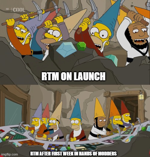 Return to Moria | RTM ON LAUNCH; RTM AFTER FIRST WEEK IN HANDS OF MODDERS | image tagged in lotr,lord of the rings,simpsons,pc gaming,gaming | made w/ Imgflip meme maker