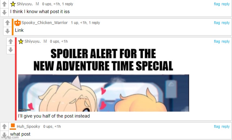 High Quality Spoilers adventure time Blank Meme Template