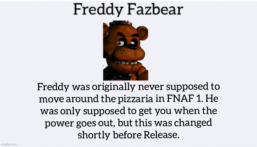 fun fact | image tagged in fnaf,fnaf 1,freddy,freddy fazbear | made w/ Imgflip meme maker
