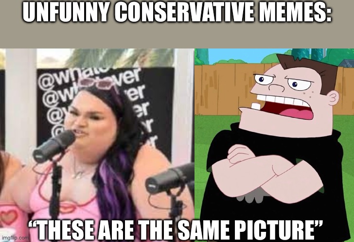They still find this “meme” funny… | UNFUNNY CONSERVATIVE MEMES:; “THESE ARE THE SAME PICTURE” | image tagged in conservative logic,unfunny | made w/ Imgflip meme maker