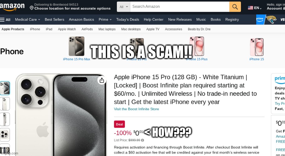 scammmmmm | THIS IS A SCAM!! < HOW??? | image tagged in amazon is becoming a scam | made w/ Imgflip meme maker