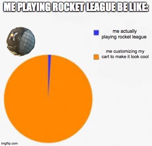 Pie Chart Meme | ME PLAYING ROCKET LEAGUE BE LIKE:; me actually playing rocket league; me customizing my cart to make it look cool | image tagged in pie chart meme | made w/ Imgflip meme maker