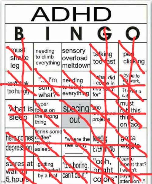Yup, definetly have ADHD. | image tagged in adhd bingo | made w/ Imgflip meme maker