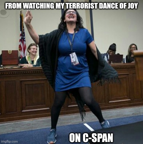 Representative Rashida Tlaib | FROM WATCHING MY TERRORIST DANCE OF JOY ON C-SPAN | image tagged in representative rashida tlaib | made w/ Imgflip meme maker