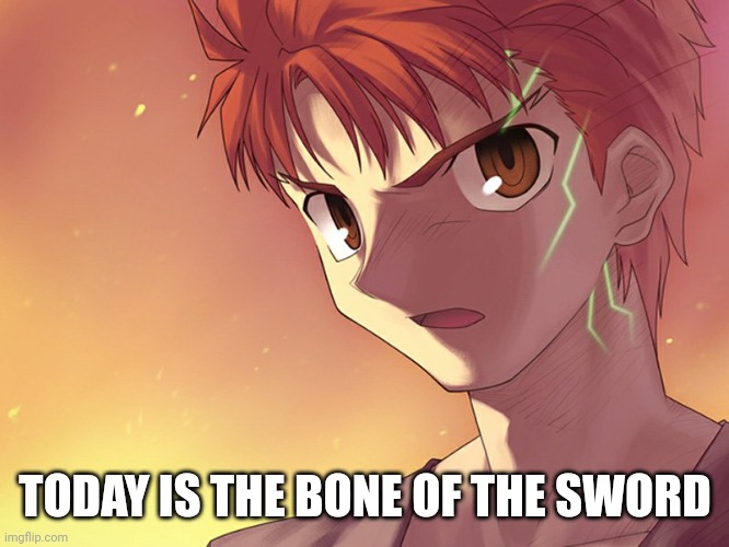 TODAY IS THE BONE OF THE SWORD | image tagged in fate/stay night,anime | made w/ Imgflip meme maker