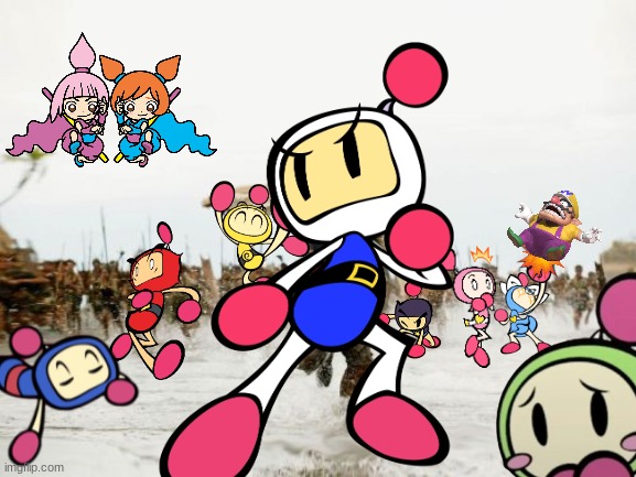 The Bomberman Brothers fights pirates (FT Wario, Kat and Ana).mp3 | image tagged in memes,jack sparrow being chased | made w/ Imgflip meme maker