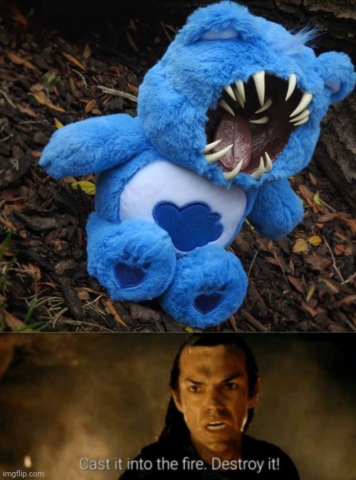 Cursed stuffed animal | image tagged in cast into the fire destroy it,cursed image,care bears,care bear,memes,stuffed animal | made w/ Imgflip meme maker