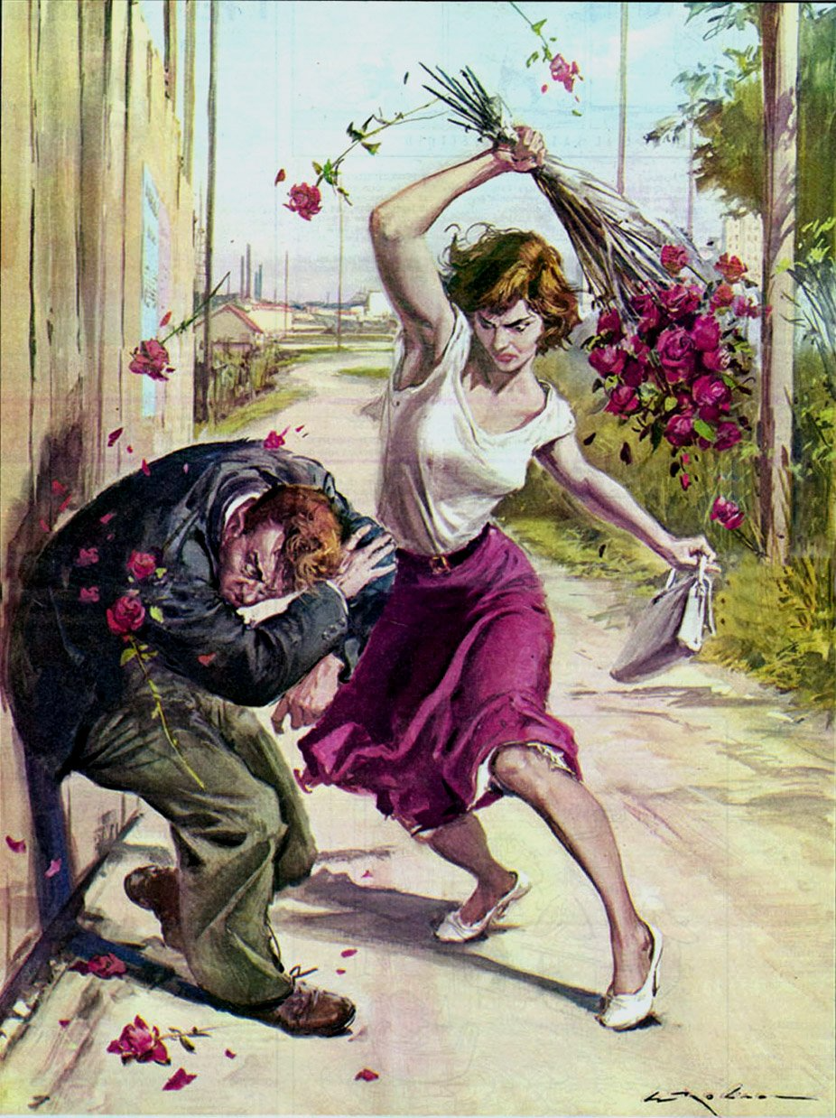 High Quality women beat man with flowers Blank Meme Template