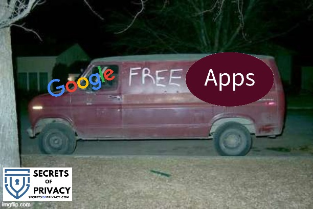 Google "Free" Apps | image tagged in free candy van,privacy,google,free stuff | made w/ Imgflip meme maker