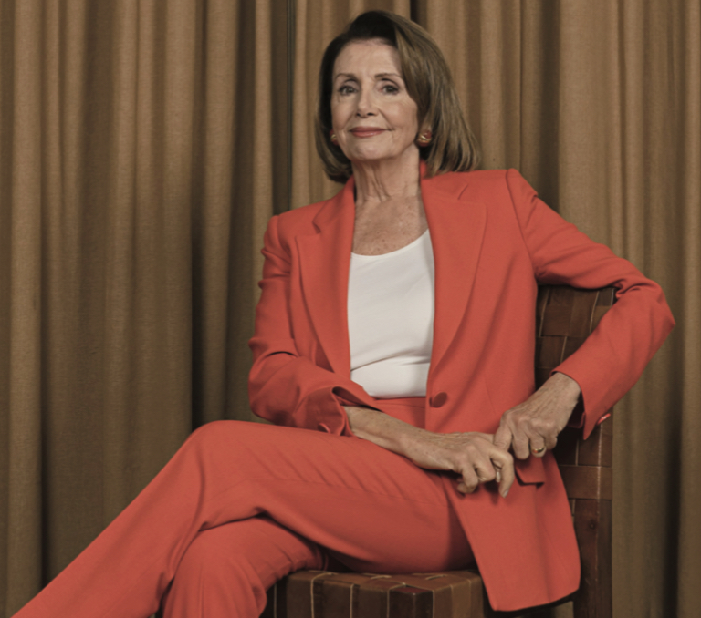 Nancy Pelosi smile in orange Blank Meme Template