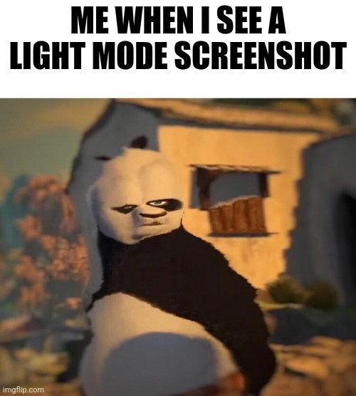 Drunk Kung Fu Panda | ME WHEN I SEE A LIGHT MODE SCREENSHOT | image tagged in drunk kung fu panda | made w/ Imgflip meme maker