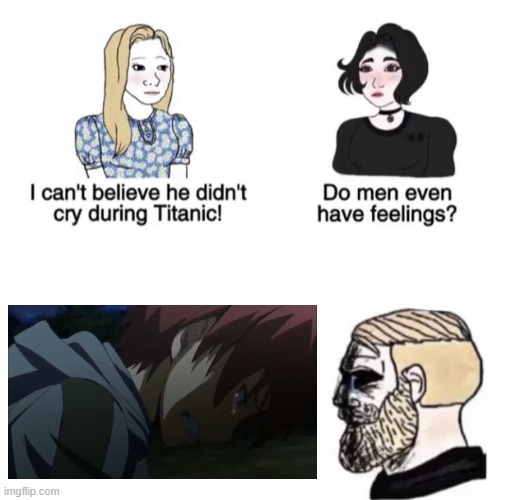 I teared up at this scene in general but it's always when the tough guy starts crying that makes me tear up even more | image tagged in chad crying,memes,manga,anime | made w/ Imgflip meme maker