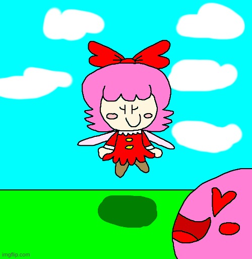 Kirby loves Ribbon | image tagged in kirby,fanart,cute,parody,artwork,drawing | made w/ Imgflip meme maker