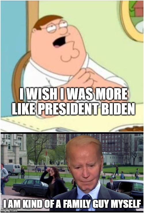 Biden Griffin chin | I WISH I WAS MORE LIKE PRESIDENT BIDEN; I AM KIND OF A FAMILY GUY MYSELF | image tagged in biden | made w/ Imgflip meme maker