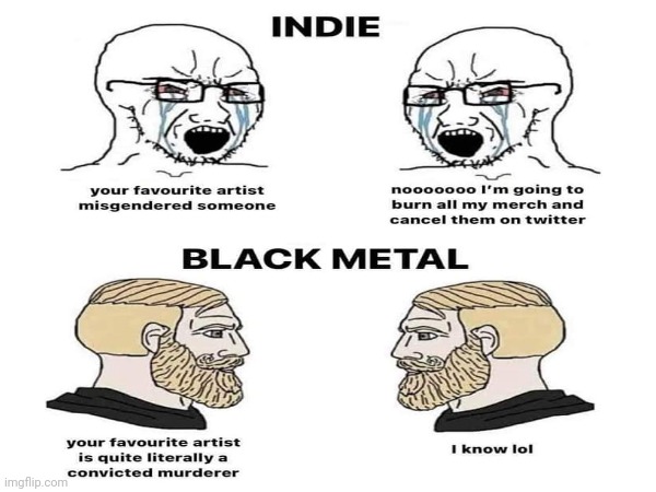 Black metal fans will understand! | image tagged in black metal,music,metal,murderer,why are you reading this | made w/ Imgflip meme maker