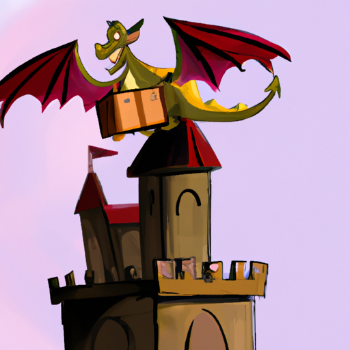 High Quality A dragon holding a wooden box flying on top of a castle tower Blank Meme Template