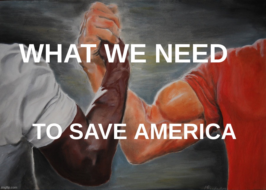 Epic Handshake | WHAT WE NEED; TO SAVE AMERICA | image tagged in memes,epic handshake | made w/ Imgflip meme maker