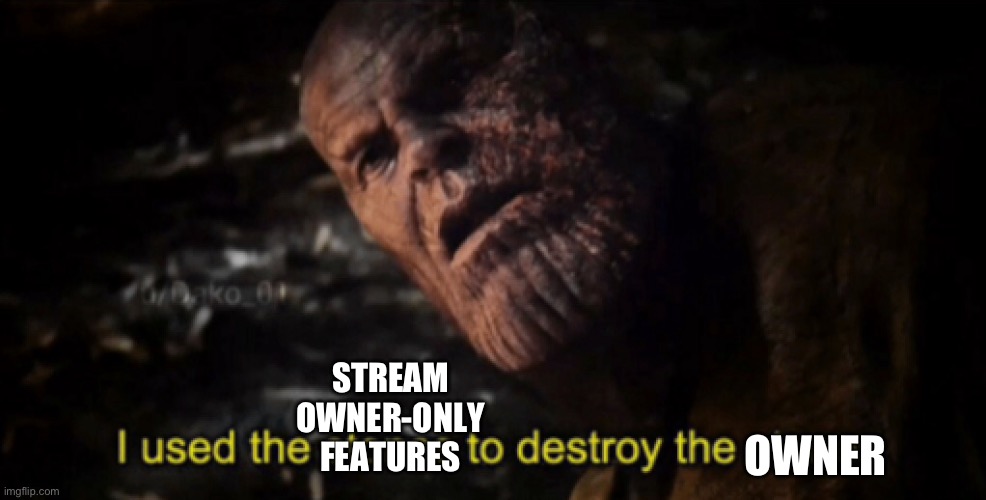 I used the stones to destroy the stones | STREAM OWNER-ONLY FEATURES OWNER | image tagged in i used the stones to destroy the stones | made w/ Imgflip meme maker