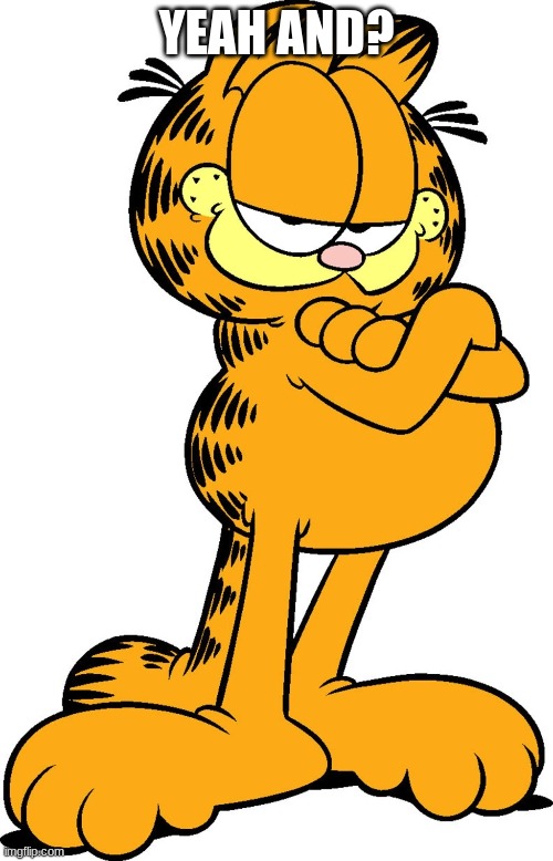garfield | YEAH AND? | image tagged in garfield | made w/ Imgflip meme maker