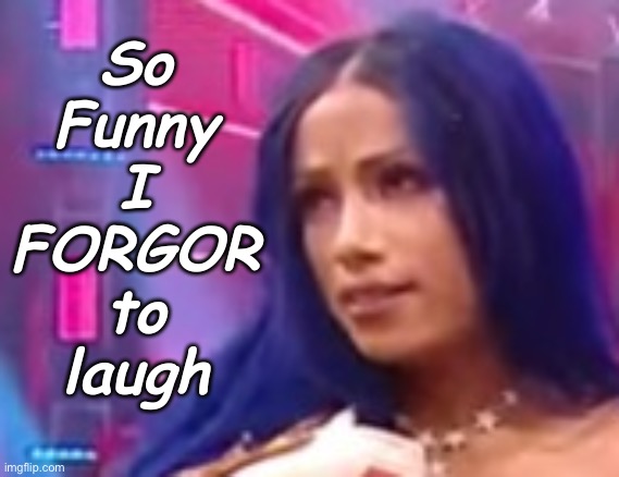 Sasha Banks "so funny I forgor to laugh" | image tagged in sasha banks so funny i forgor to laugh | made w/ Imgflip meme maker