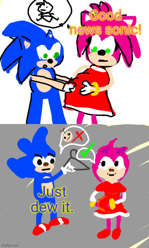 Amy Rose Problems | Good news sonic! Just dew it. | image tagged in amy rose,pregnancy,sonic the hedgehog,abortion | made w/ Imgflip meme maker