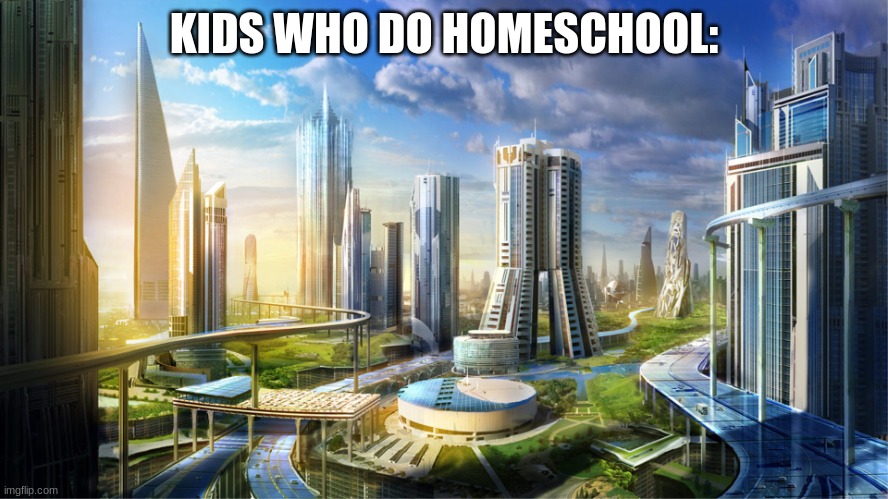 Futuristic city | KIDS WHO DO HOMESCHOOL: | image tagged in futuristic city | made w/ Imgflip meme maker