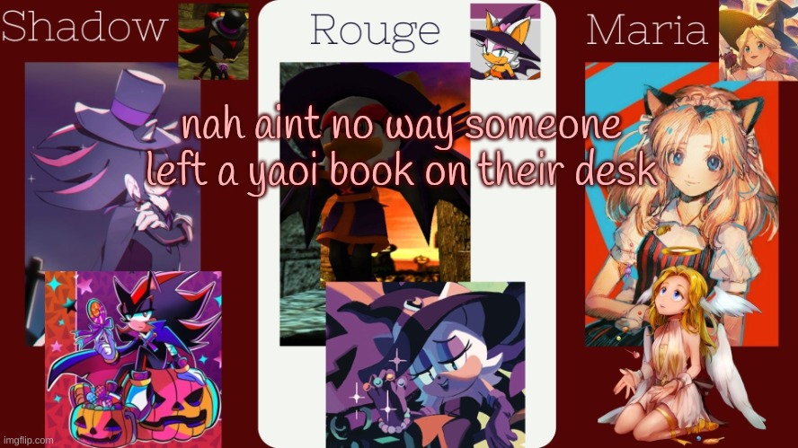 drm's halloween temp | nah aint no way someone left a yaoi book on their desk | image tagged in drm's halloween temp | made w/ Imgflip meme maker