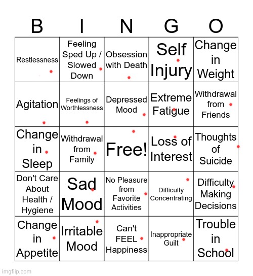 Literally me | image tagged in depression bingo | made w/ Imgflip meme maker