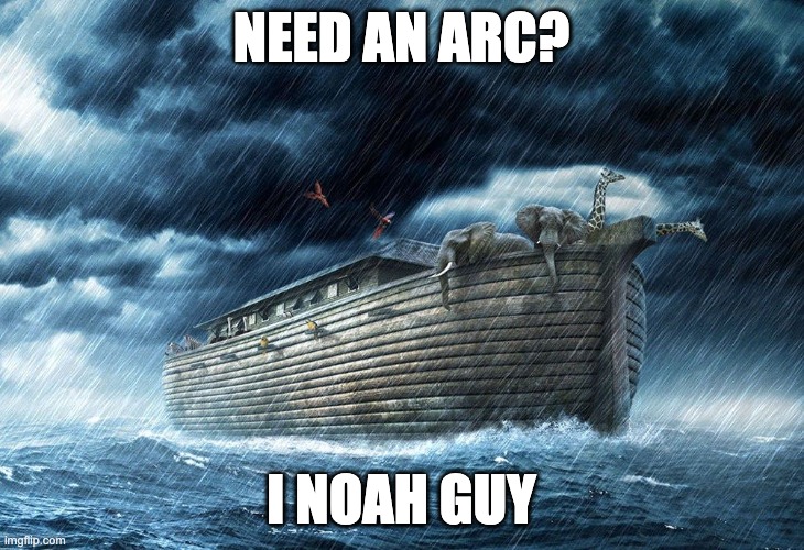 BIBLICAL PUNS | NEED AN ARC? I NOAH GUY | image tagged in noah's ark | made w/ Imgflip meme maker