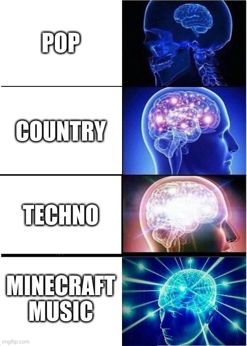 Prove me wrong | POP; COUNTRY; TECHNO; MINECRAFT MUSIC | image tagged in memes,expanding brain,minecraft,oh wow are you actually reading these tags,fredbear will eat all of your delectable kids | made w/ Imgflip meme maker