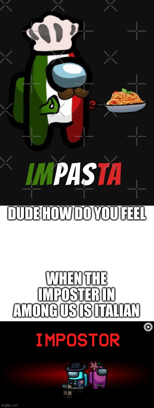 DUDE HOW DO YOU FEEL; WHEN THE IMPOSTER IN AMONG US IS ITALIAN | image tagged in among us | made w/ Imgflip meme maker